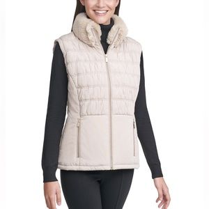 CK Faux-Fur Collar Quilted Vest